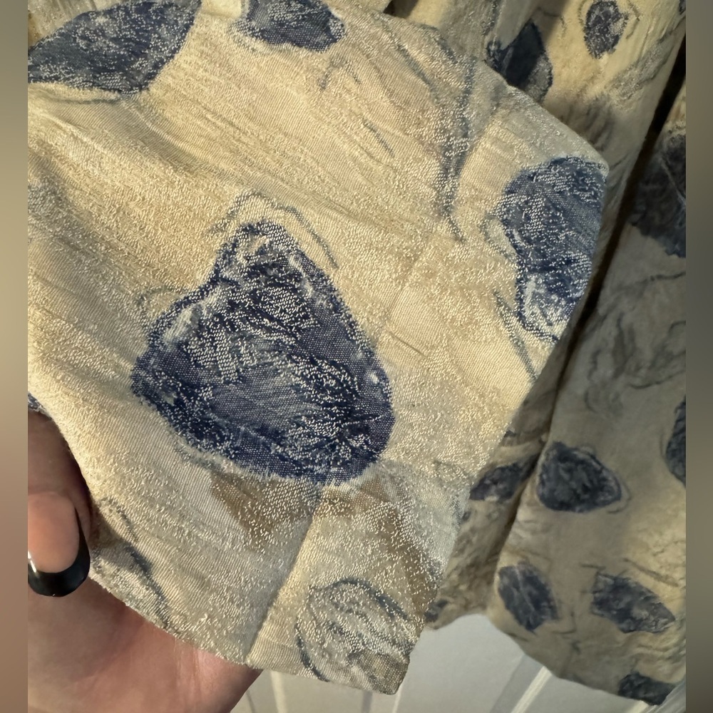VTG 90’s San Moire Lightweight Blazer Oversized Cream Blue Floral Print Neutral - Picture 4 of 15